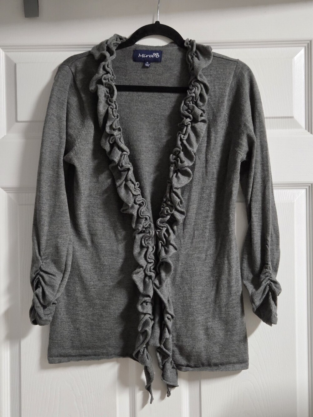 Mira88 Women's Ruffled Open Cardigan - Gray Size XL